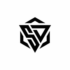 SD Logo monogram with triangle and hexagon modern design template