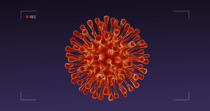 Virus bacteria under microscope. Coronavirus COVID-19 infection. Moving cell of virus pathogen. Respiratory influenza 2019-nCov. Realistic 3D animation. Seamless loop with glitch effect