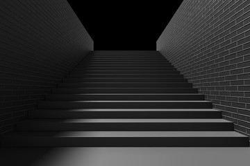 Black staircase in underground passage upward with shadow