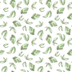 Abstract green leaves seamless pattern on white