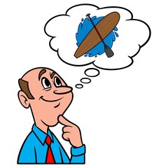Thinking about Paddle Boarding - A cartoon illustration of a man thinking about Standup Paddle Boarding.