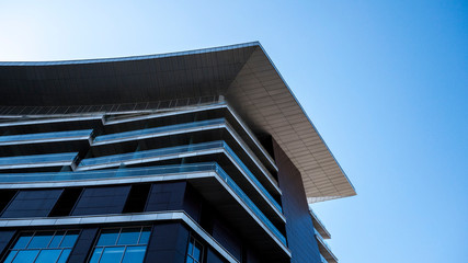 facade of a residential building fragment low angle view against the sky