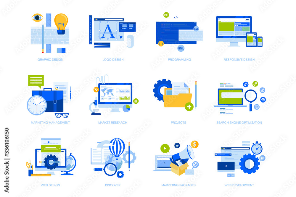 Wall mural flat design concept icons collection. vector illustrations for graphic and web design and developmen