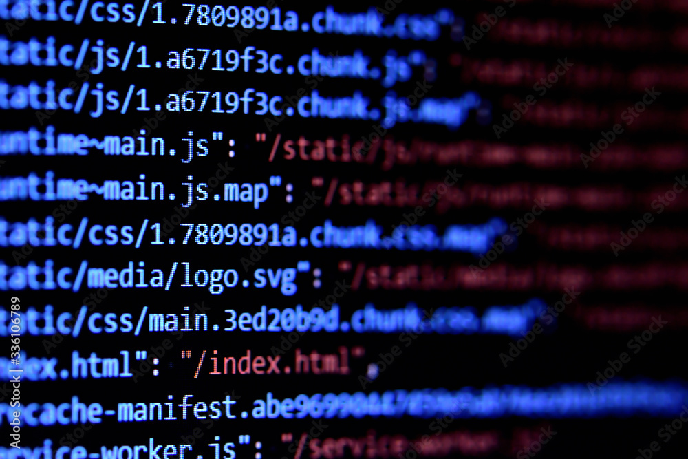 Fototapete close-up of package.json - javascript, webpack configure file.