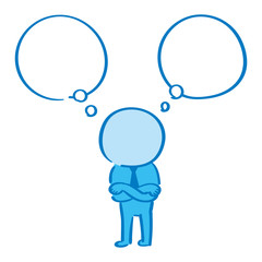 腕組み　人物　ふきだし　青