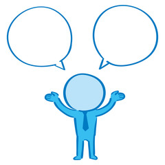 両手をあげる　人物　ふきだし　青