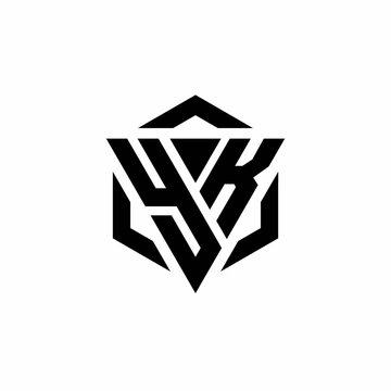 YK Logo monogram with triangle and hexagon modern design template