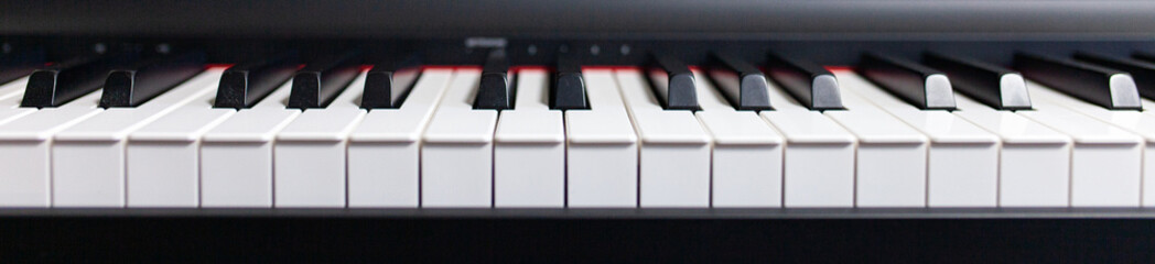 Piano front view black and white keys