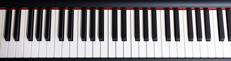 Piano keys view from above. Professional instrument