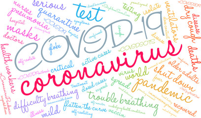 Coronavirus word cloud on a white background. . 