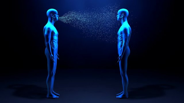 Droplets infected with a virus spray into the air, Human lungs infected by the Coronavirus or by virus, Respiratory infection caused by a virus. SARS