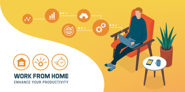 Freelancer working from home and connecting online