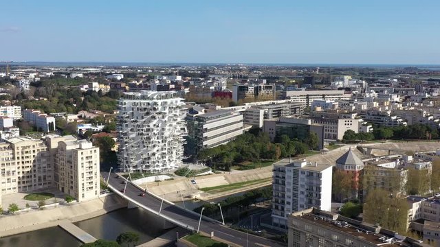 Modern architecture aerial view Montpelier rive du lez South of France lockdown