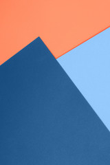 Empty background. Flat lay with blue and orange colors. Flat lay for your design. Trendy colors 2020.