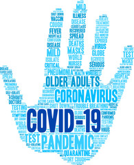 COVID-19 word cloud on a white background. 