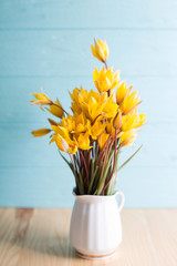 beautiful wild yellow tulips in a vintage vase