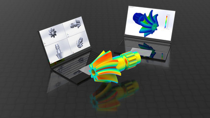 3D rendering - design a gear on a laptop concept