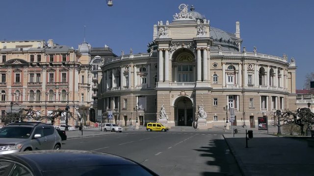 Quarantine in Odessa (Ukraine): one of the tourist attractions of the city (Opera House) on the last day before the introduction of strict quarantine.