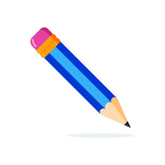 Wooden pencil with shadow. Pencil icon on white background. Vector illustration. 