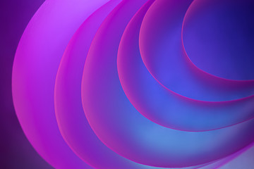 Macro photo. Abstract minimalistic background - paper art. Neon blue and pink light, minimalism, copyspace. Waves, paper cut. 3D effect.