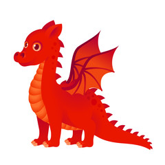 Little cute red dragon vector illustration, fairytale fantasy reptile.