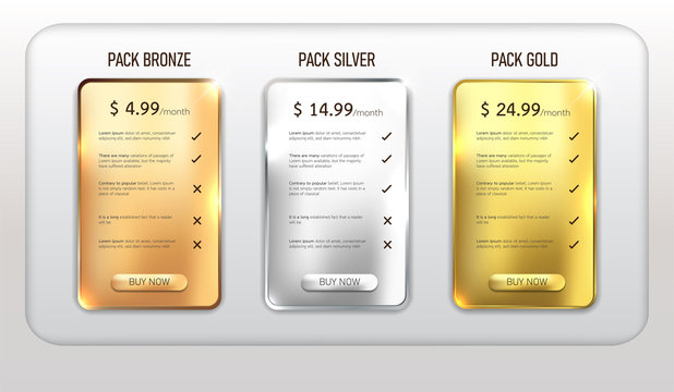 Button web price table pack