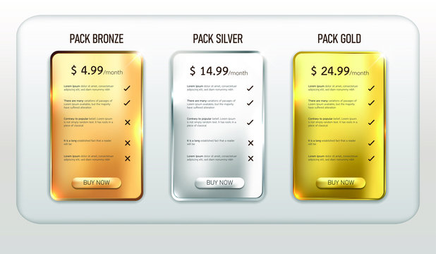 Button web price table pack