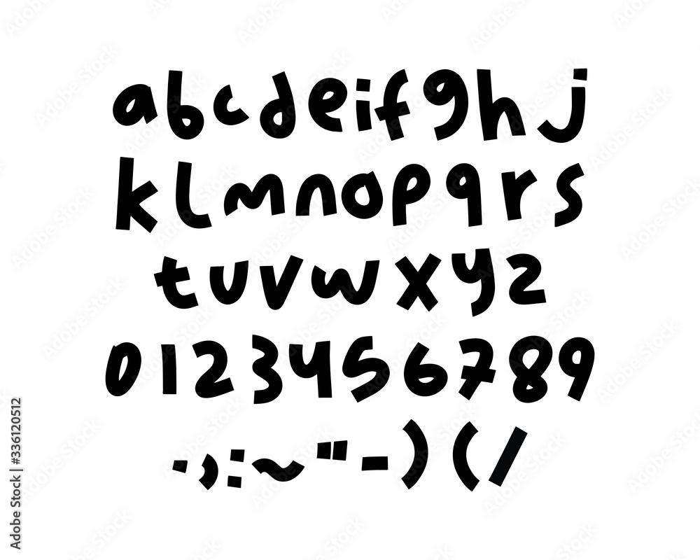 Fototapete hand drawn written alphabet with numbers and symbols. vector font letter isolated on white backgroun