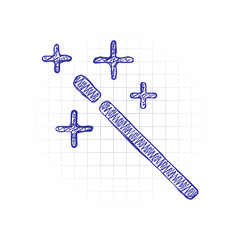 magic wand. simple silhouette. Hand drawn sketched picture with scribble fill. Blue ink. Doodle on white background