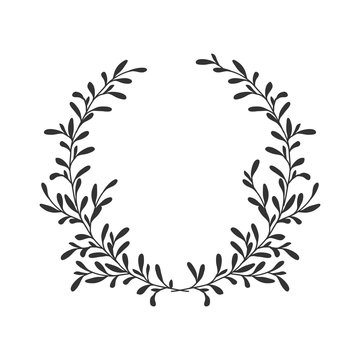 Hand drawn floral laurel wreath on white background