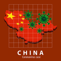 Coronavirus covid-19 map of CHINA vector illustration with map and coronavirus object for design concept