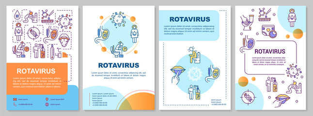 Rotavirus infection brochure template. Stomach flu transmission. Flyer, booklet, leaflet print, cover design with linear icons. Vector layouts for magazines, annual reports, advertising posters