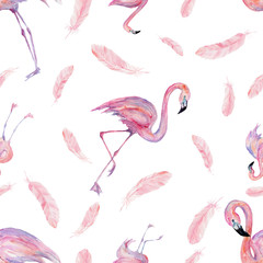 Watercolor seamless pattern of flamingo, for wedding cards, romantic prints, fabrics, textiles and scrapbooking. - 336121718