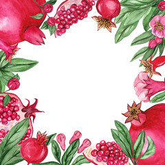 Watercolor frames with pomegranate for wedding cards, romantic prints, fabrics, textiles and scrapbooking. - 336121919