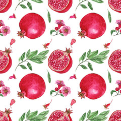 Watercolor seamless pattern of pomegranate fruit, for wedding cards, romantic prints, fabrics, textiles and scrapbooking. - 336121967
