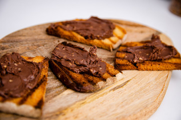 
morning toast with chocolate for breakfast