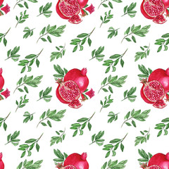 Watercolor seamless pattern of pomegranate fruit, for wedding cards, romantic prints, fabrics, textiles and scrapbooking. - 336121981