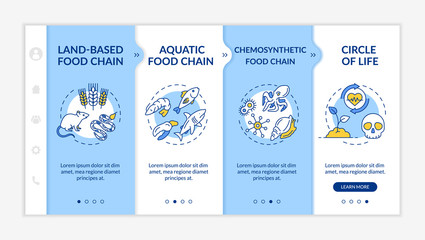 Food chain onboarding vector template. Biological process. Biodiversity and ecosystems. Responsive mobile website with icons. Webpage walkthrough step screens. RGB color concept