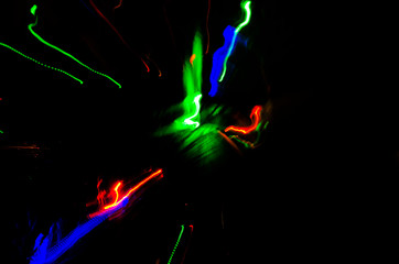 Abstract light trails on the black background, photo of colorful light line