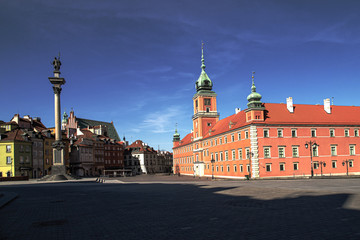 Empty Castle Square (Old Town) in Warsaw, Poland
