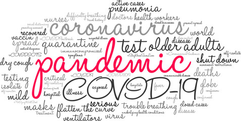 Pandemic word cloud on a white background. 