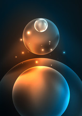 Glowing neon shiny transparent bubbles, glass circles or bio cell concept. Techno futuristic vector abstract background For Wallpaper, Banner, Background, Card, Book Illustration, landing page