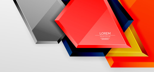 Metal glossy shiny geometric shapes with 3d effect composition. Techno futuristic vector abstract background For Wallpaper, Banner, Background, Card, Book Illustration, landing page