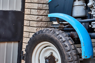 old model tractor in the village, accident