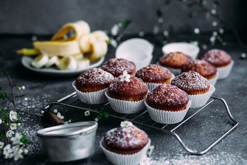 Banana muffins on the table. Breakfast