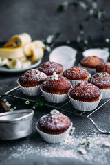 Banana muffins on the table. Breakfast