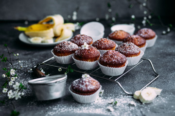 Banana muffins on the table. Breakfast