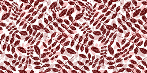 summer spring exotic jungle plant ash leaves. Pattern,vector seamless red floral on white.for design fabric, backgrounds, wrapping paper, package, covers