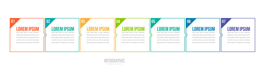 Minimal Business Infographics template. Timeline with 7 steps, options and marketing icons .Vector linear infographic with seven conected elements. Can be use for presentation.