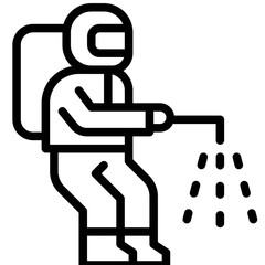 Disinfectant man vector illustration, line style icon